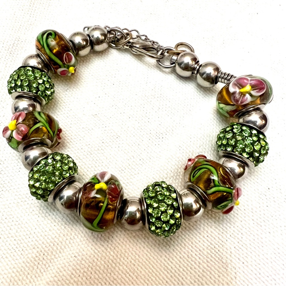Glass and Rhinestone Bead Bracelet
